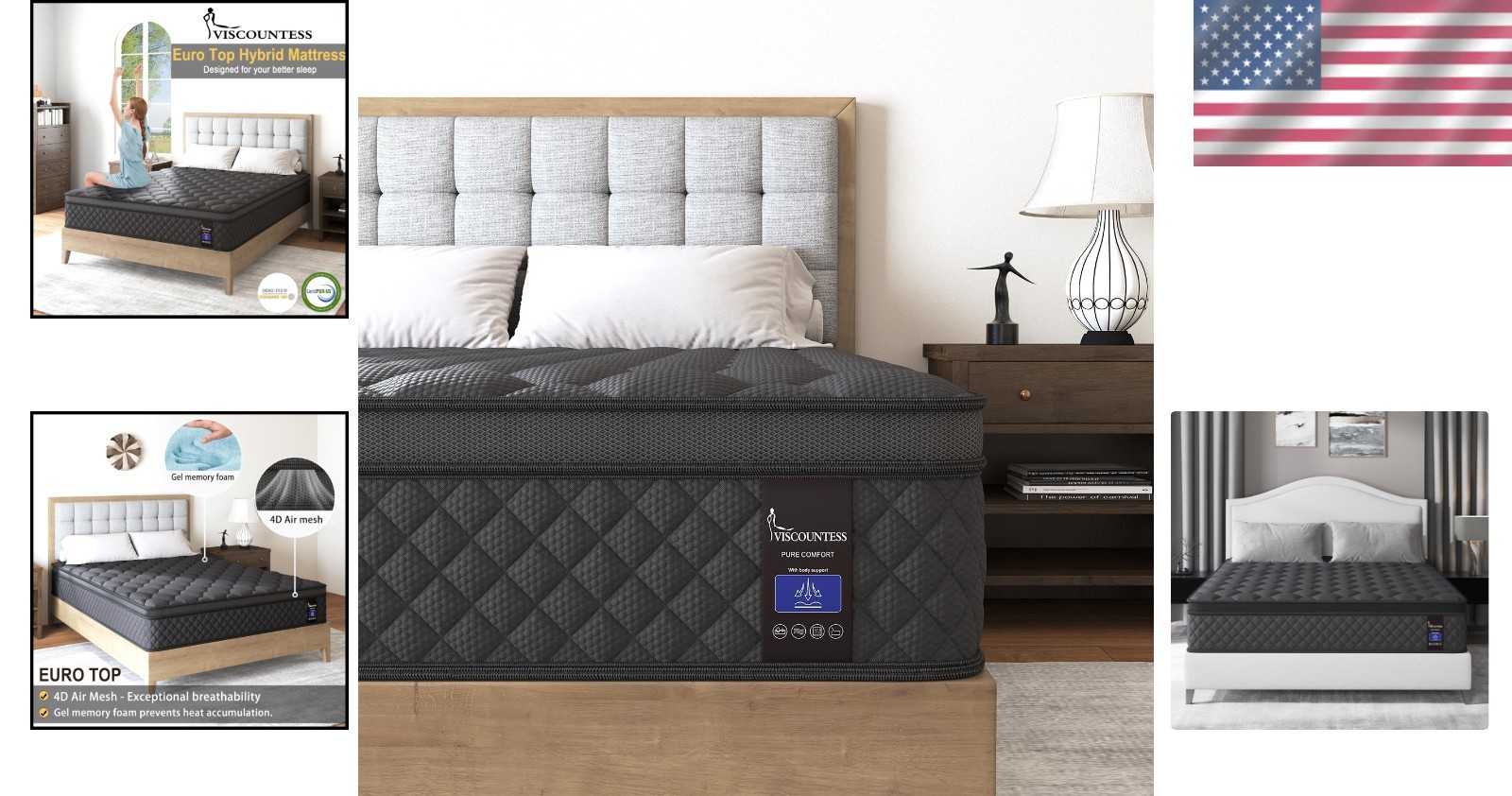 14 Inch Twin Euro Top Hybrid Mattress with 100 Night Trial & 10-
