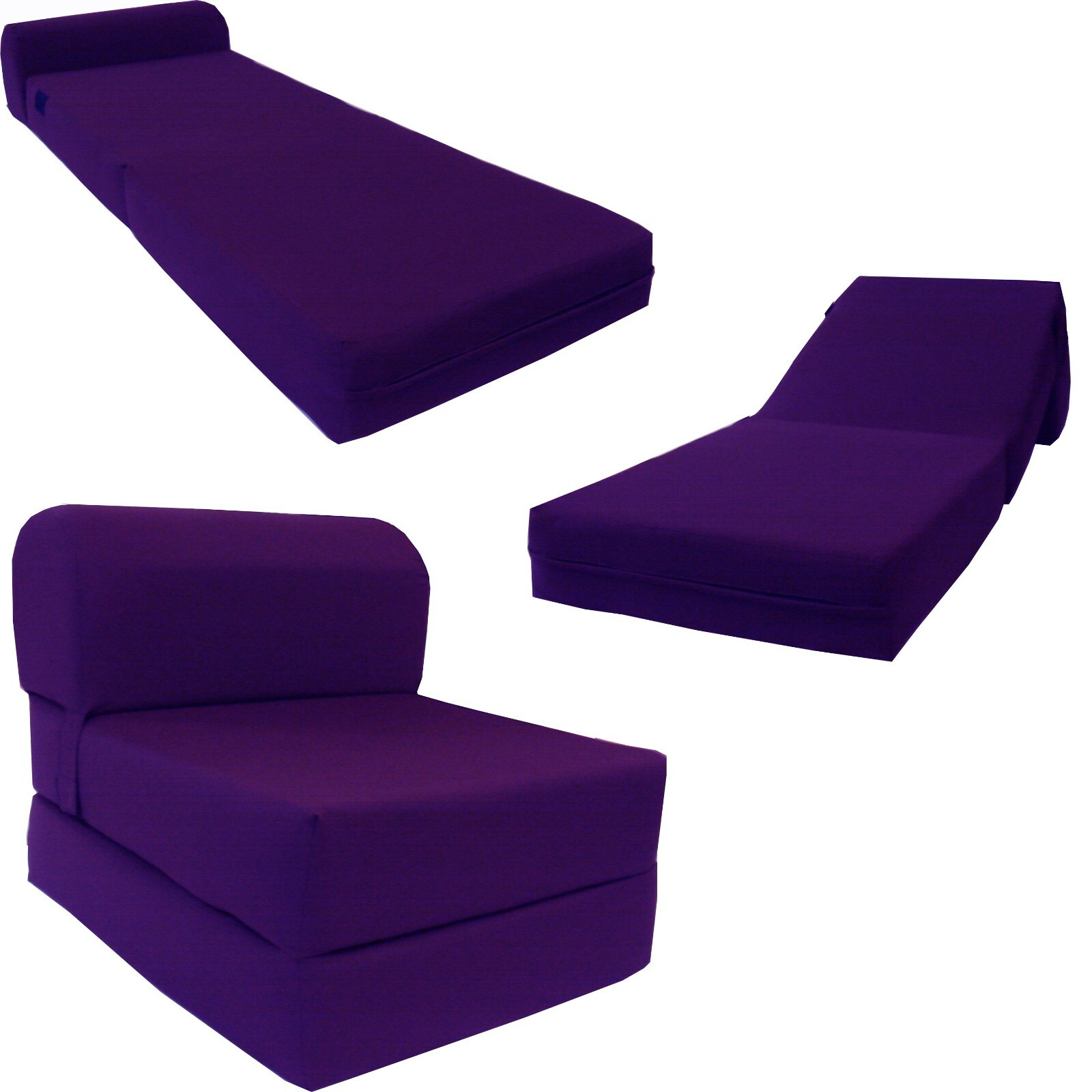 Sleeper Chair Folding Foam Beds, Flip Chair Mattresses, Purple 6 x 24 x 70