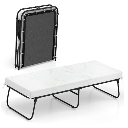 Folding Bed with Mattress, 75″ x 31″ Rollaway Guest Bed with Memory Foam &
