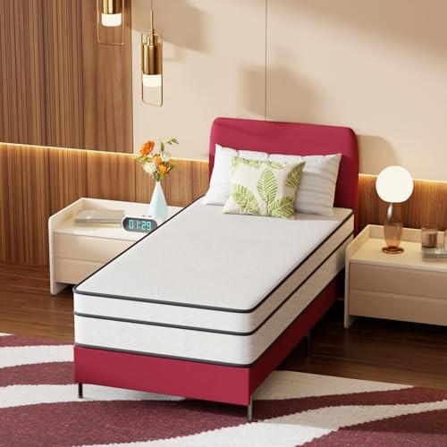 Twin Memory Foam Mattress 12 Inch Medium Firm Pocket Spring Bed in a Box with