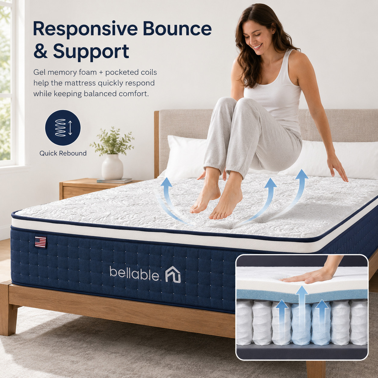 Full XL Mattress 14 Inch Hybrid Mattress in a Box Gel Memory Foam Pocket Spring