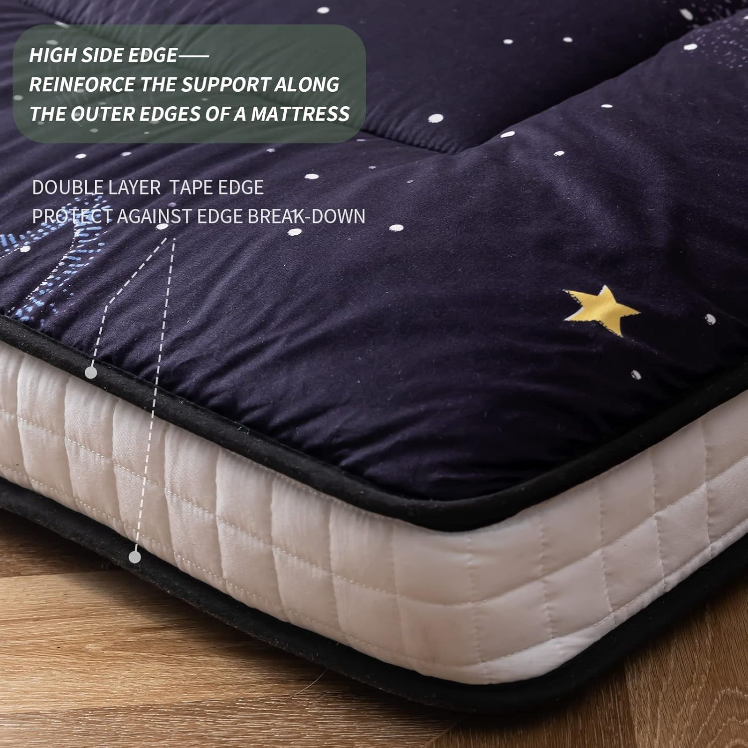 Black Moon and Star Futon Mattress, Japanese Floor Mattress Quilted Bed Mattress