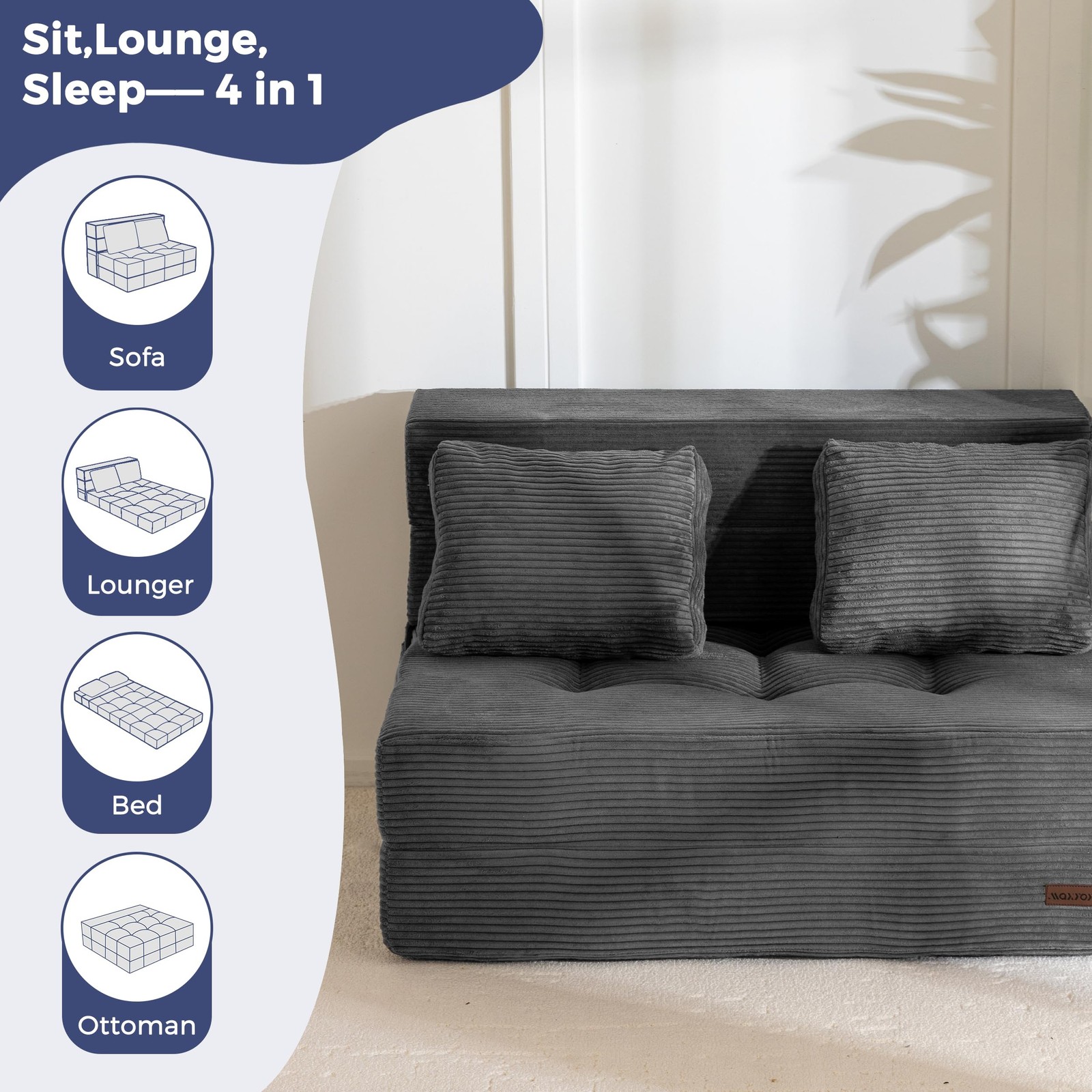 MAXYOYO Convertible Sofa Bed, Fold Out Loveseat Sleeper Twin, Dark Grey