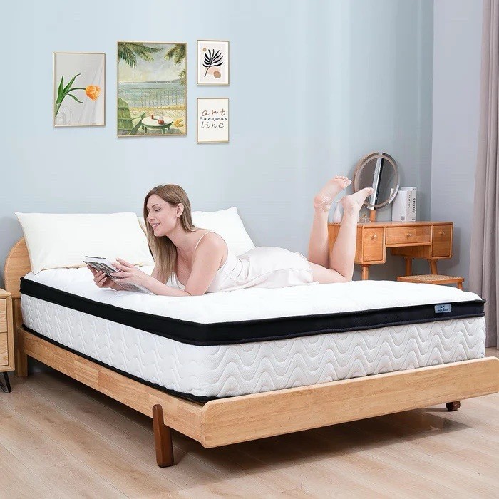 MOLBIUS Full Size Medium soft Innerspring Mattress, Pressure Relief, White/Black