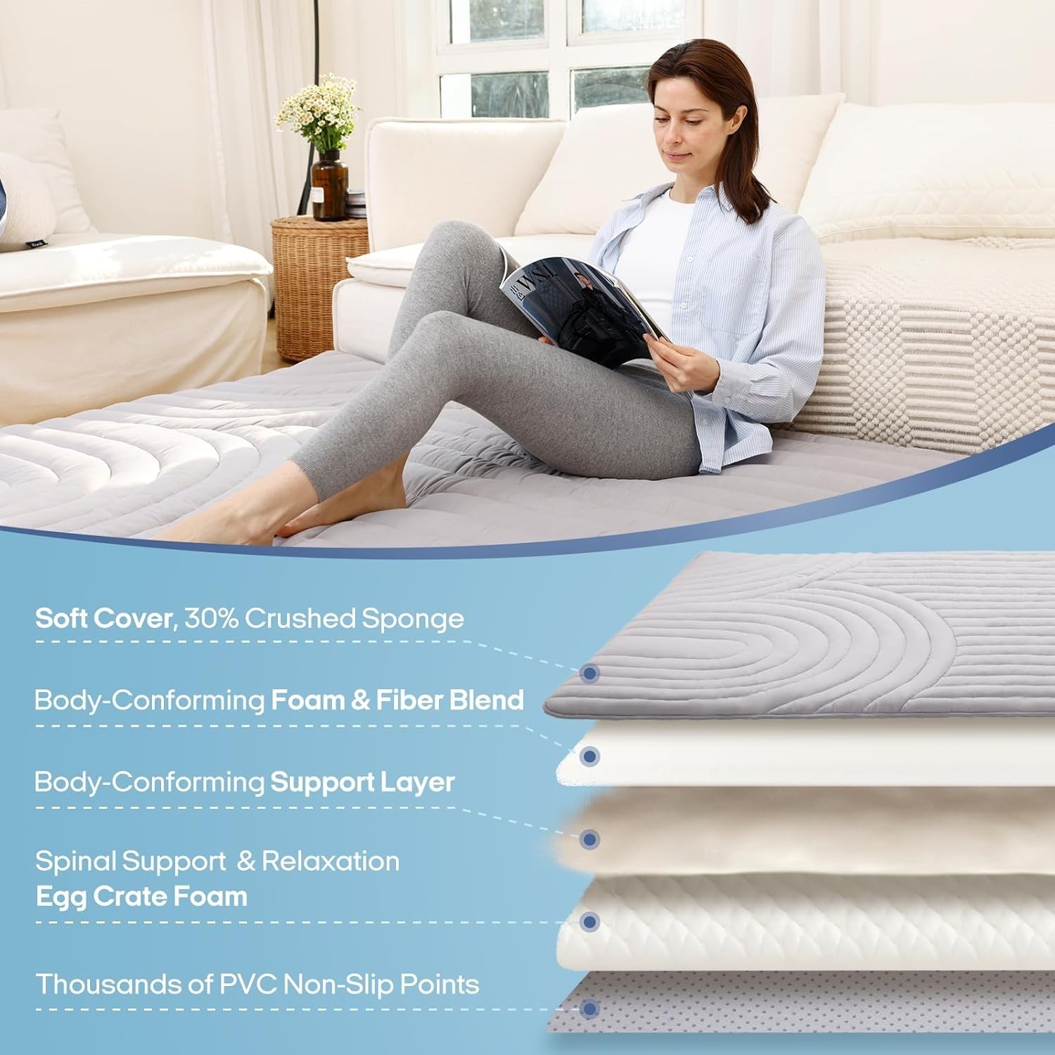 Foldable & Portable Full Size Futon Mattress – Washable Cover for Easy Care