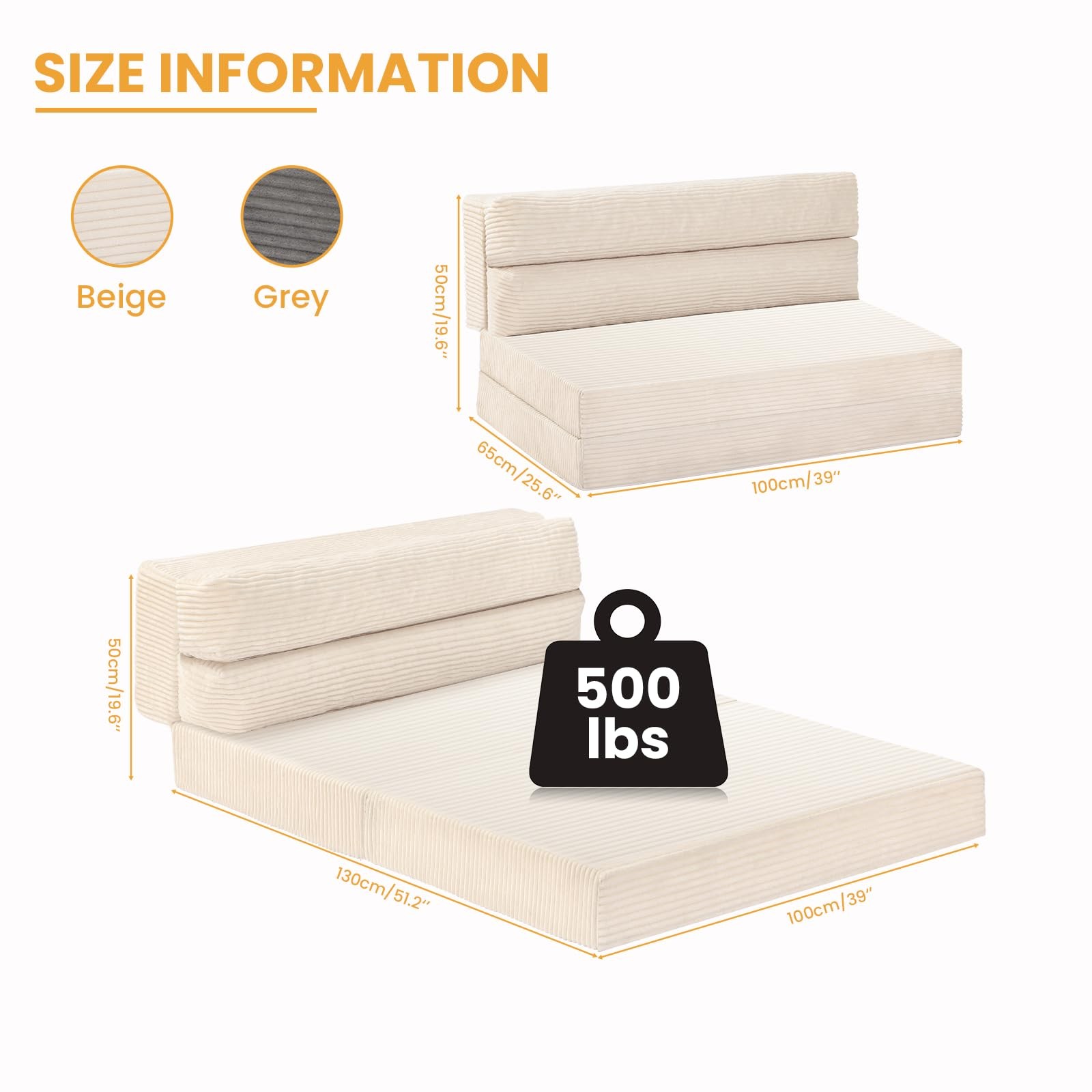 Folding Mattress, 3 in 1 Convertible Sofa Bed Fold Out Couch Bed Floor Couch …