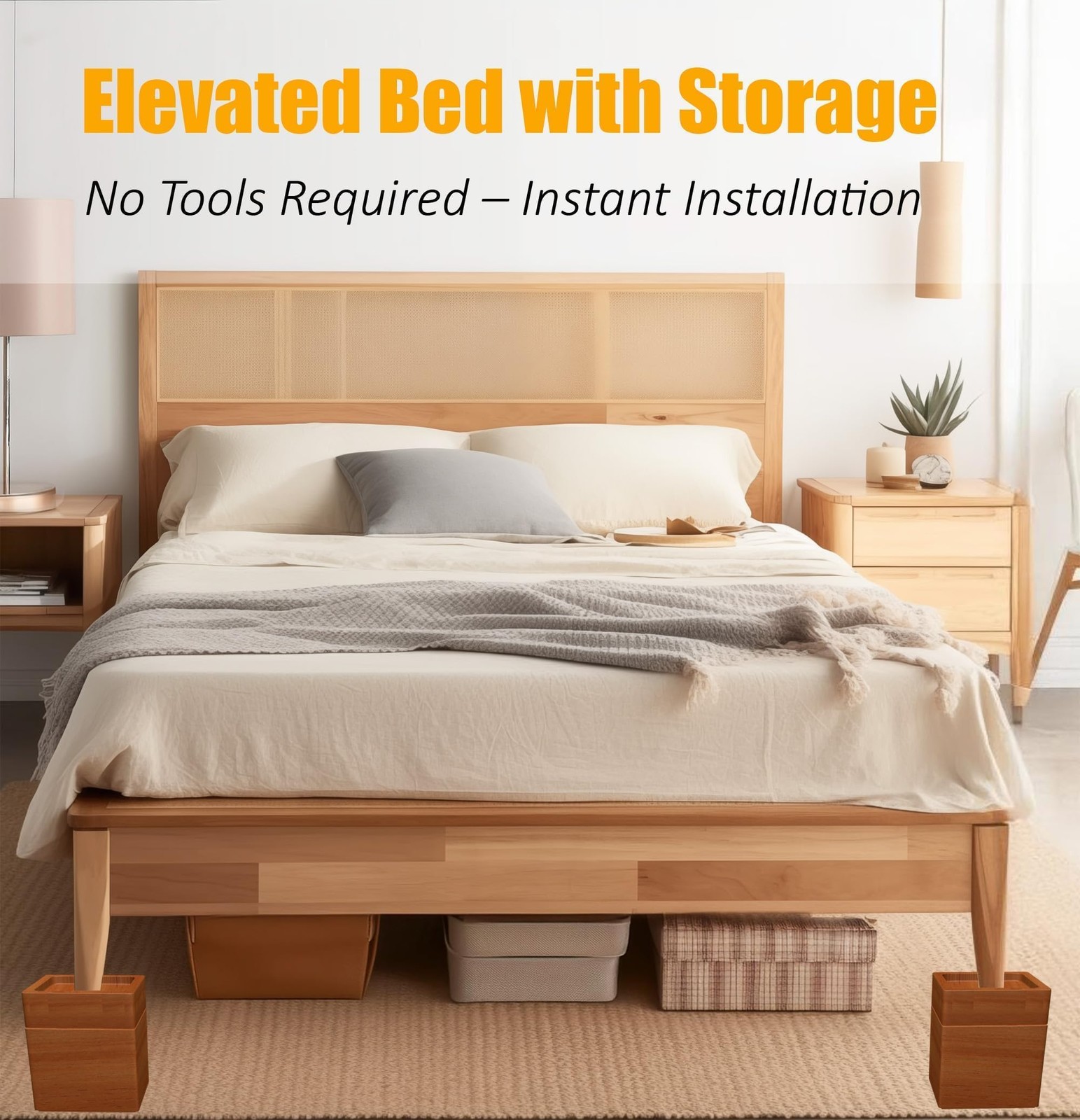 MONTIHOLD Premium Solid Pine Wood Bed Stackable Heights: 2″, 4″, 5.7″, Brown