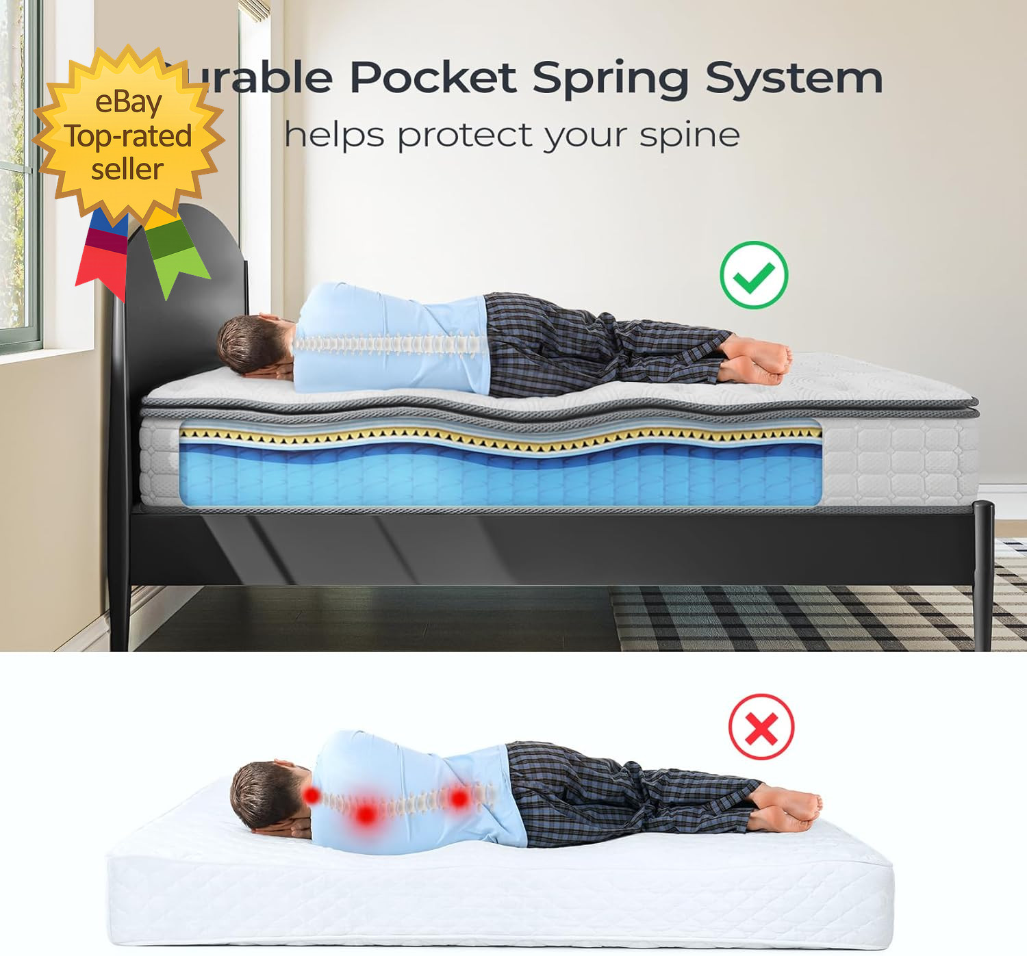 Twin Mattress 10 Inch Hybrid Twin Size Mattress in a Box Single Bed Pillow Top M