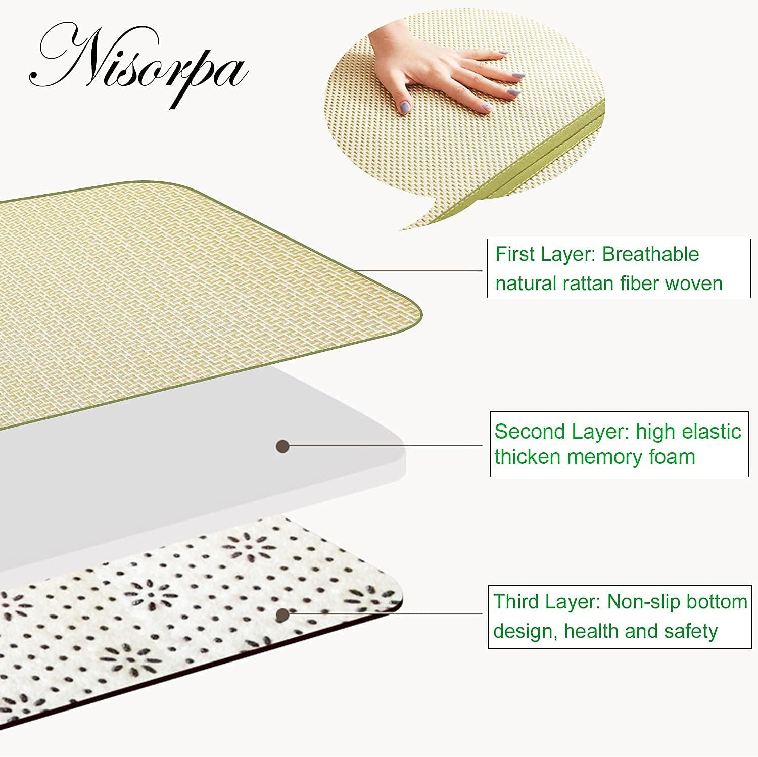 71” Green Igusa Tatami Mat – Non-Slip Breathable Memory Foam Mattress
