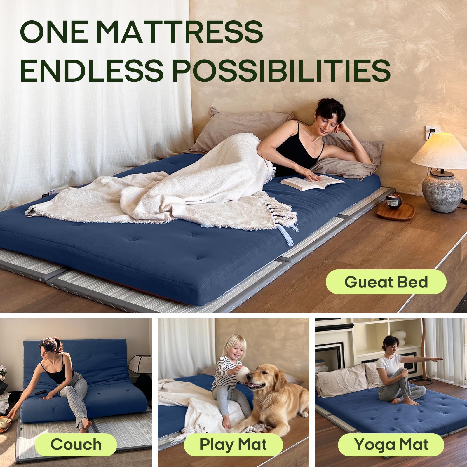 Japanese Floor Futon Mattress Twin Size 75″x 39″, 100% Cotton Cover 2.5” Thi…