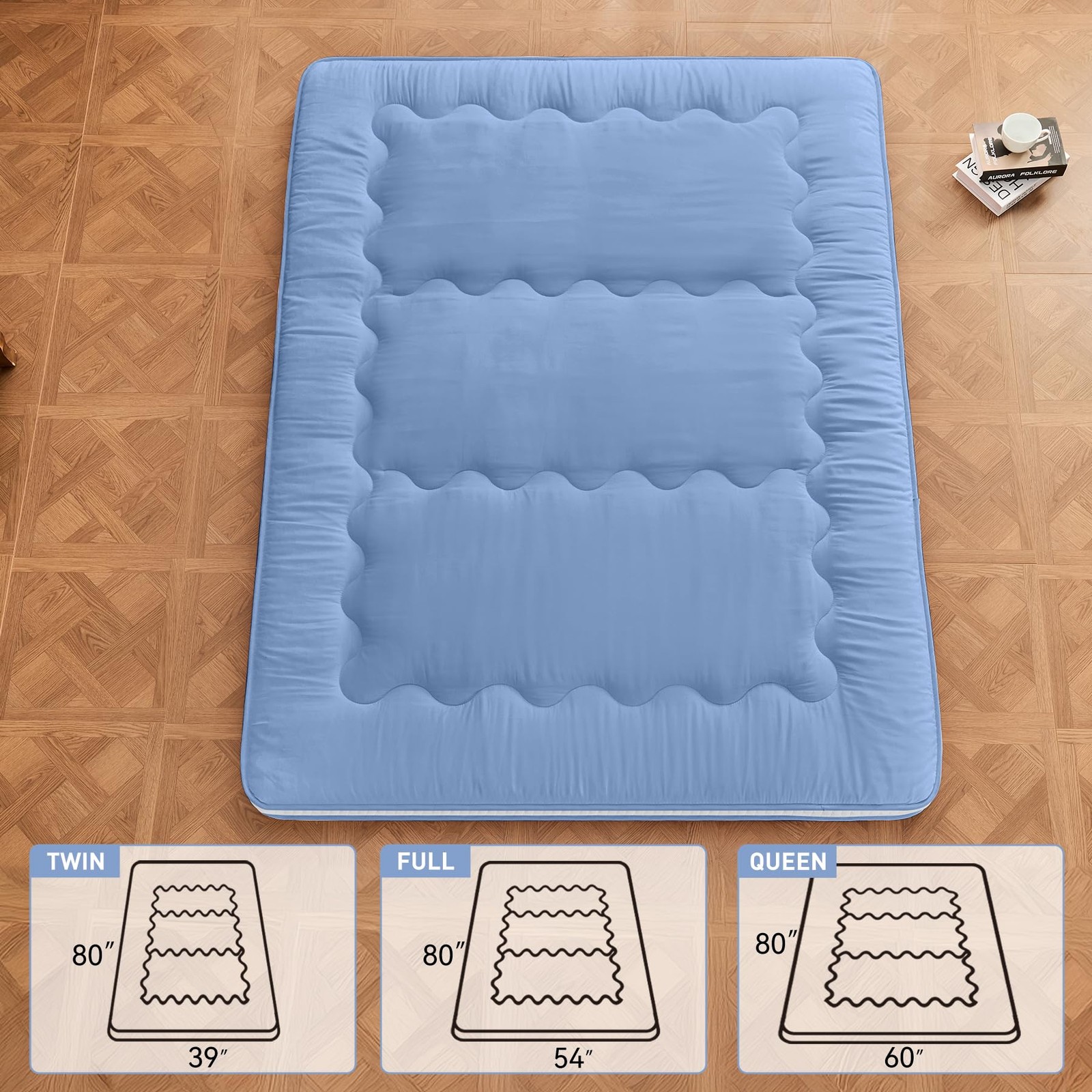 Japanese Floor Futon Mattress Extra Thick Folding Roll Up Bed Topper Mat for …