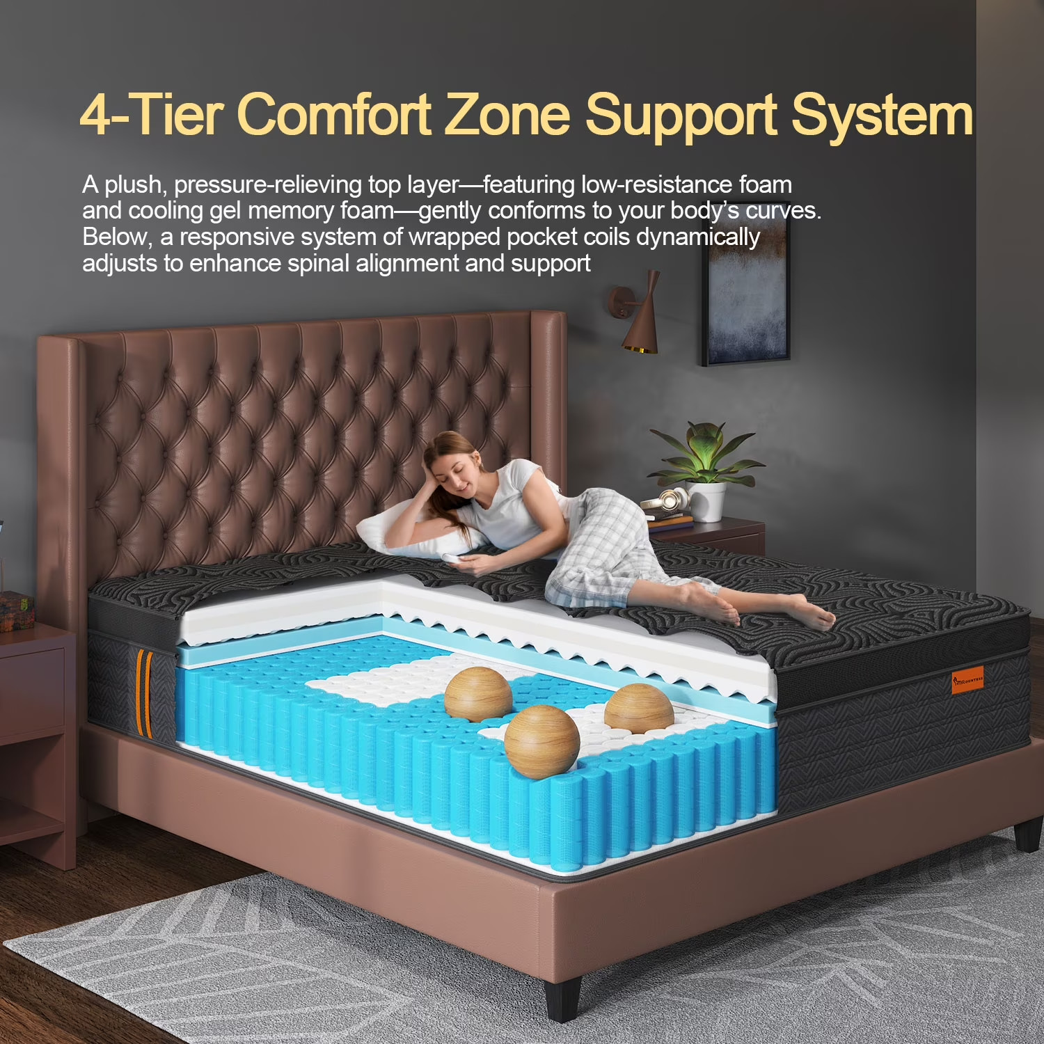 14″ Colchones King Size 14 Pulgadas Espuma Memory Foam Innerspring Mattress