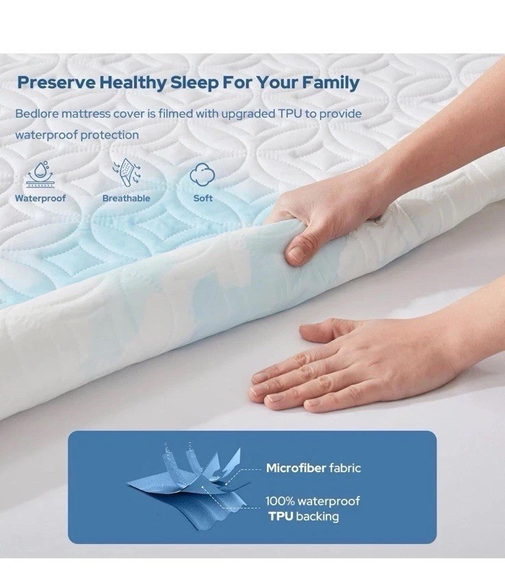 BEDLORE Waterproof Mattress Protector, Twin Size Pad, White Machine Washable