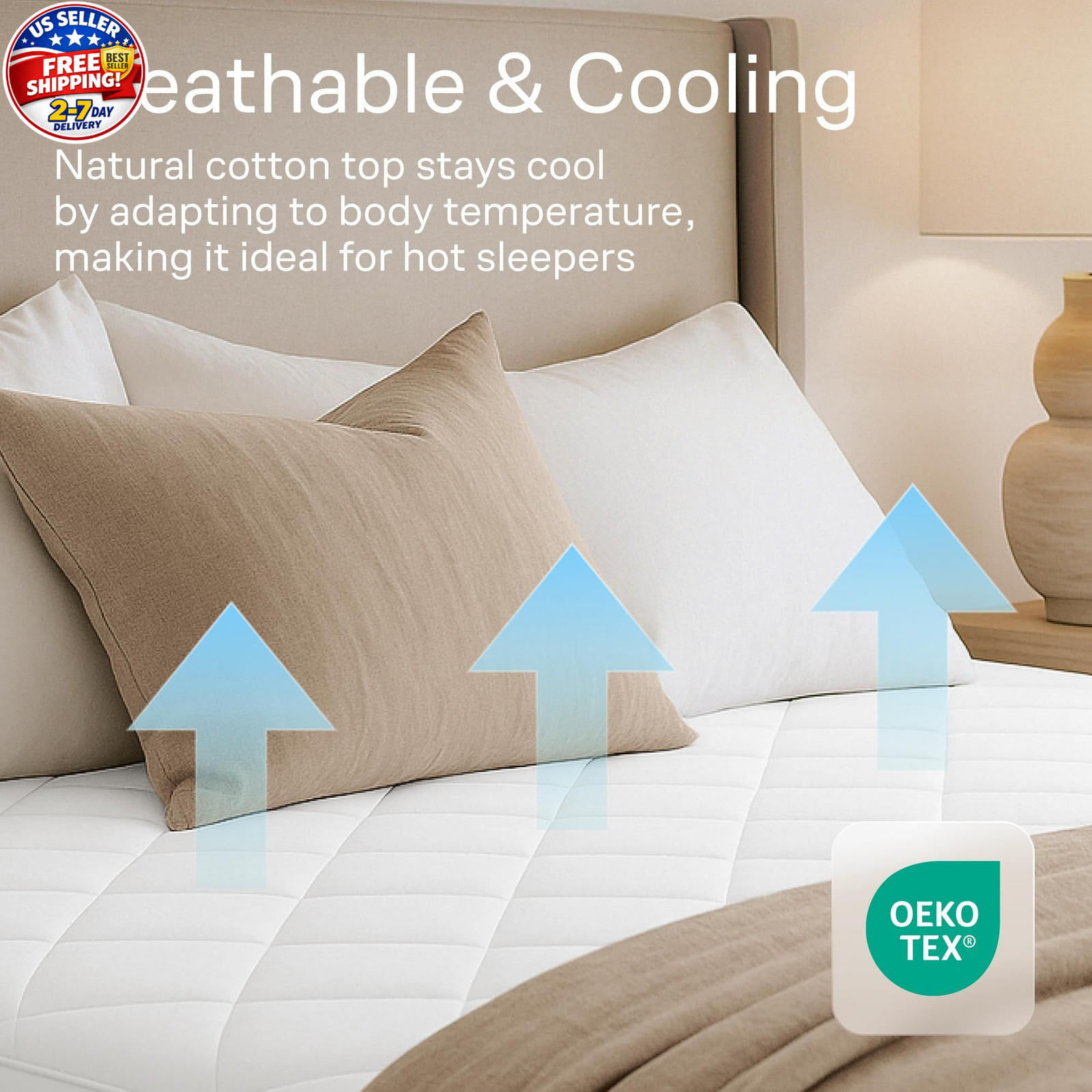 Niagara Cotton Mattress Pad Queen 60×80 – Non Noisy Cooling Queen, White