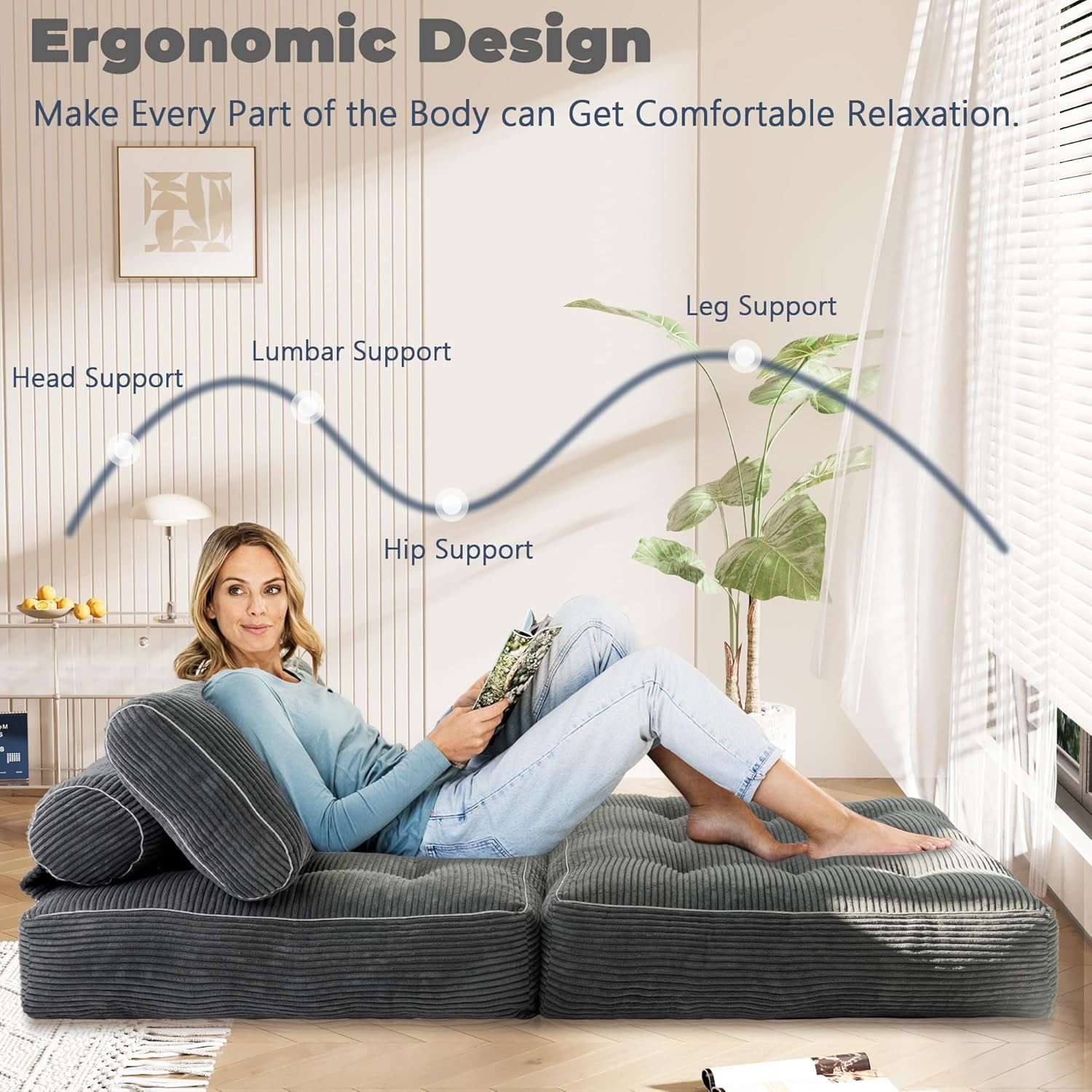 Folding Sofa Bed,Convertible Sleeper Chair for Adults, Bed Grey