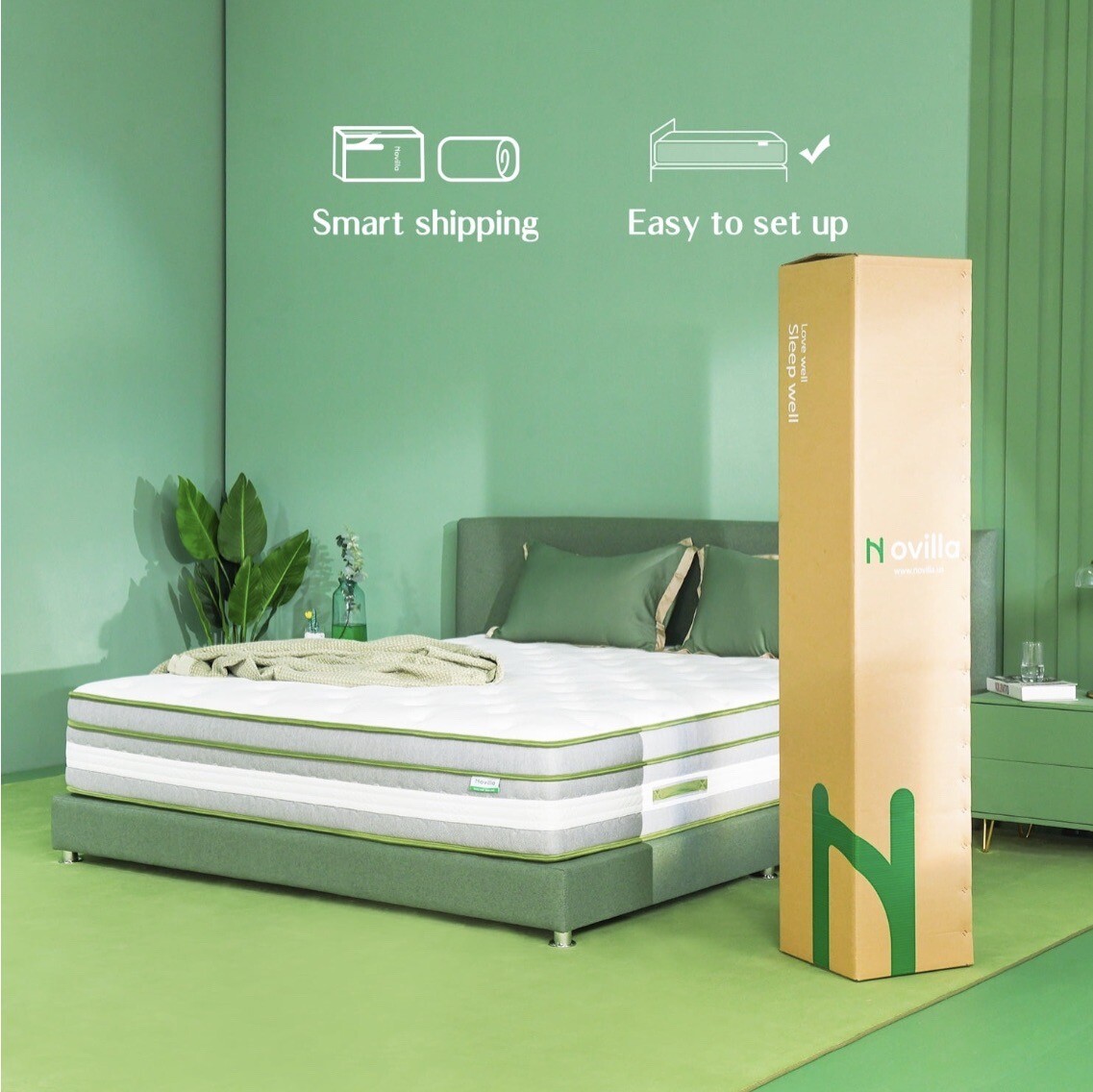 Novilla 12″ Mattress Queen Hypoallergenic Cooling Hybrid Memory Foam Durable