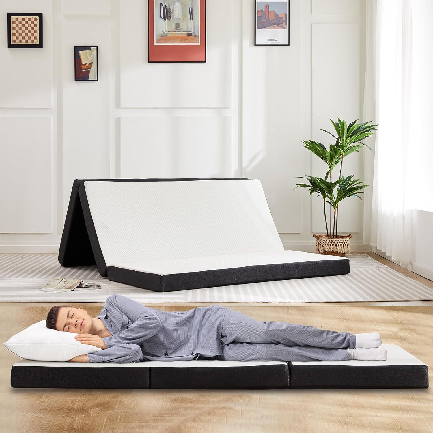 3inch Foldable Mattress Memory Foam Trifold Portable Mattress w/ Washable Cover