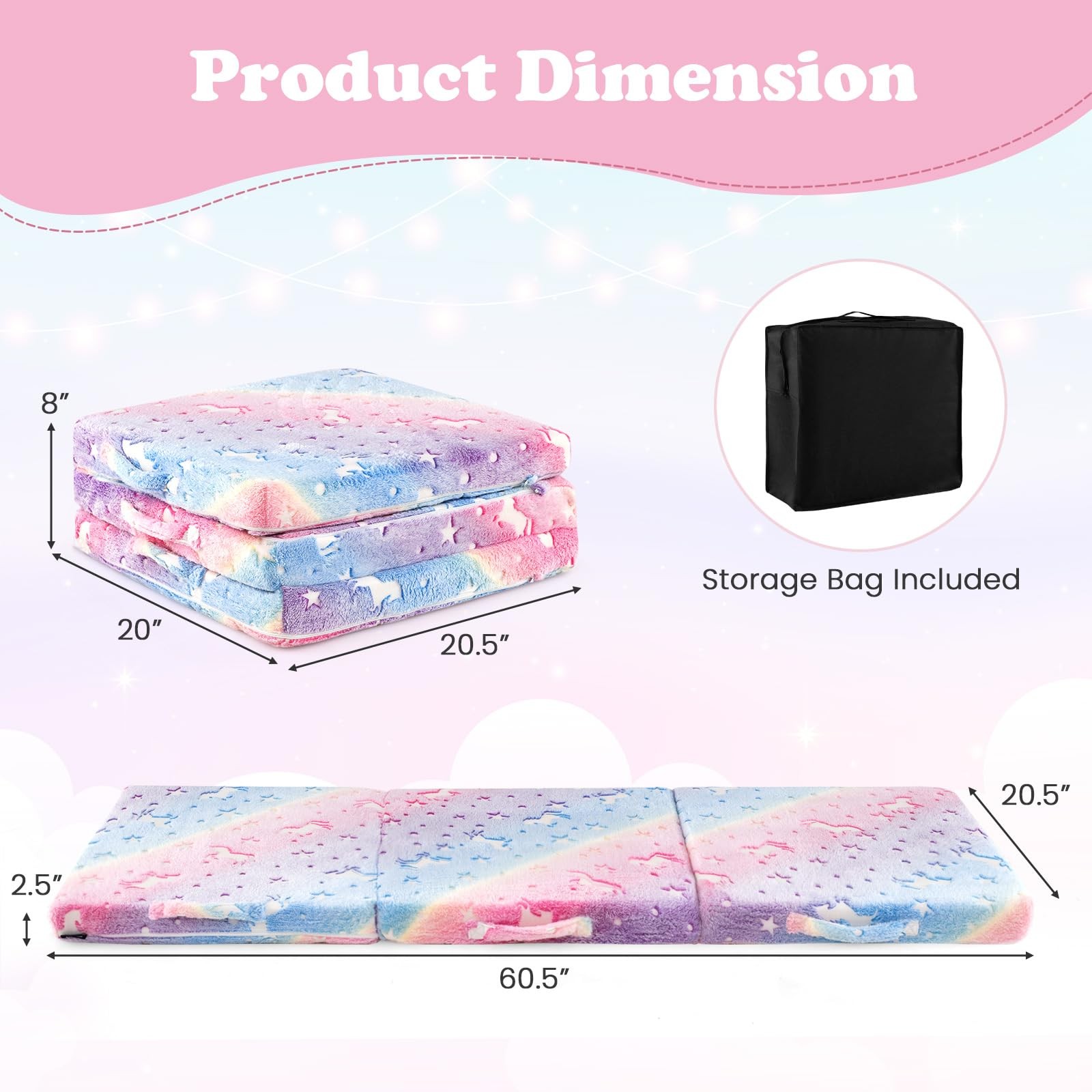 Foldable Floor Mattress for , Glow in Dark Tri-Folding Nap Mat for Sleeping D…