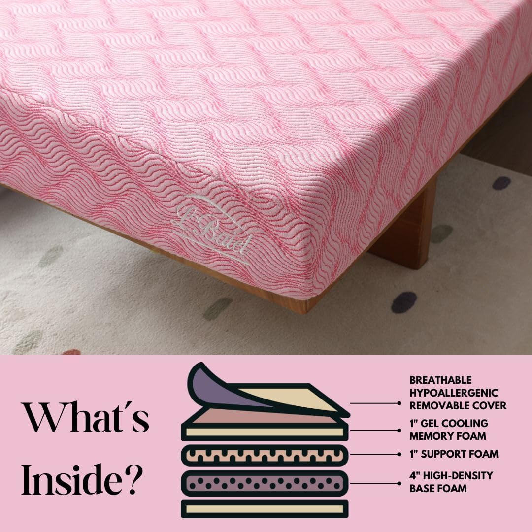 Cooling Memory Foam Mattress – 6 Inch Full Size – Pink – Medium Firm Bed in a Bo