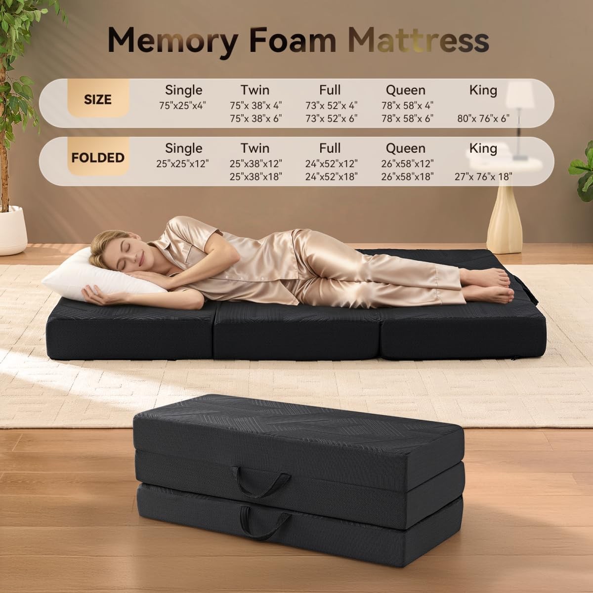 Memory Fo Mattr, Twin Size 6 Inch Tri-Fold Mattr, Handles and