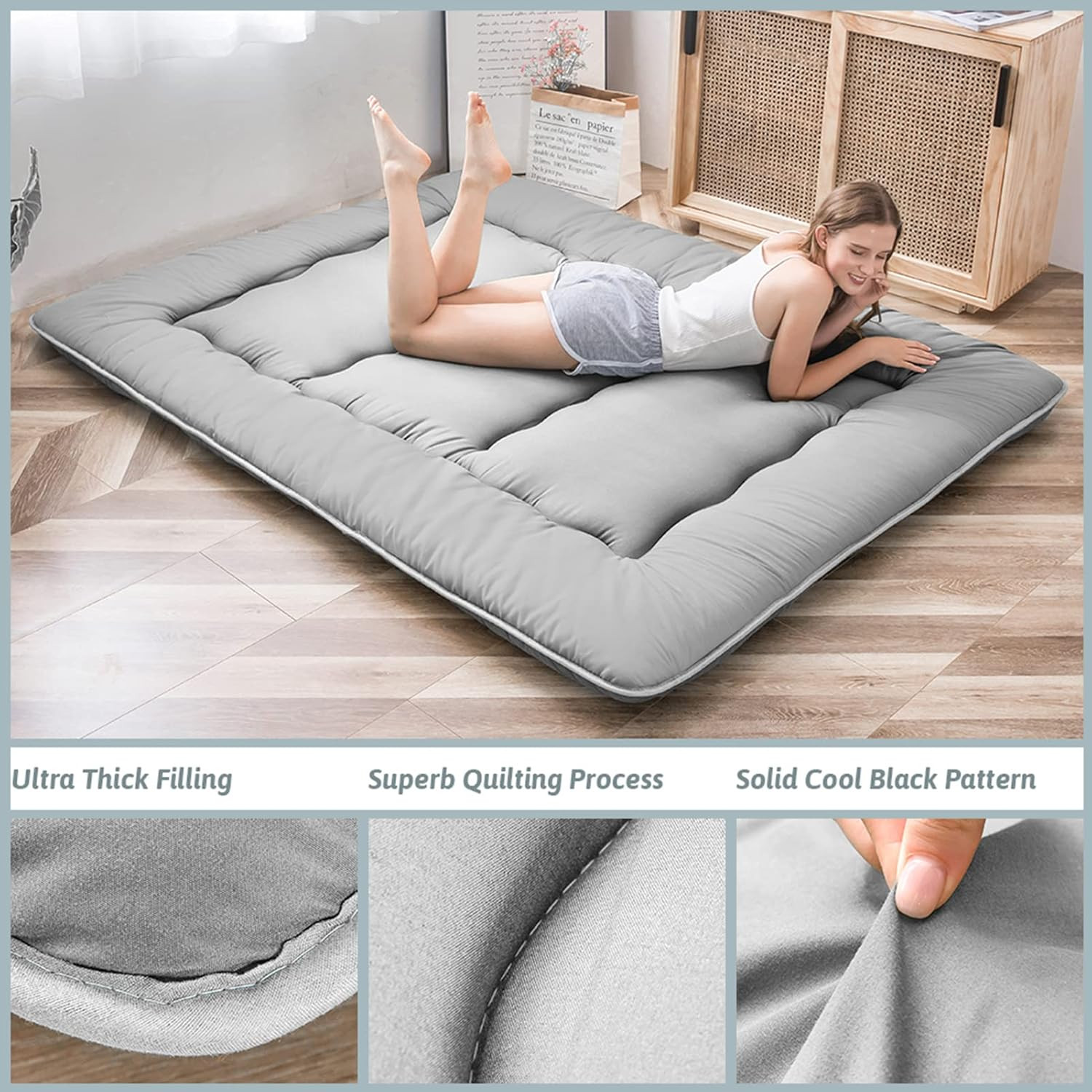 Japanese Floor Mattress Futon Mattress, Thicken Tatami Mat Sleeping Pad Foldabl