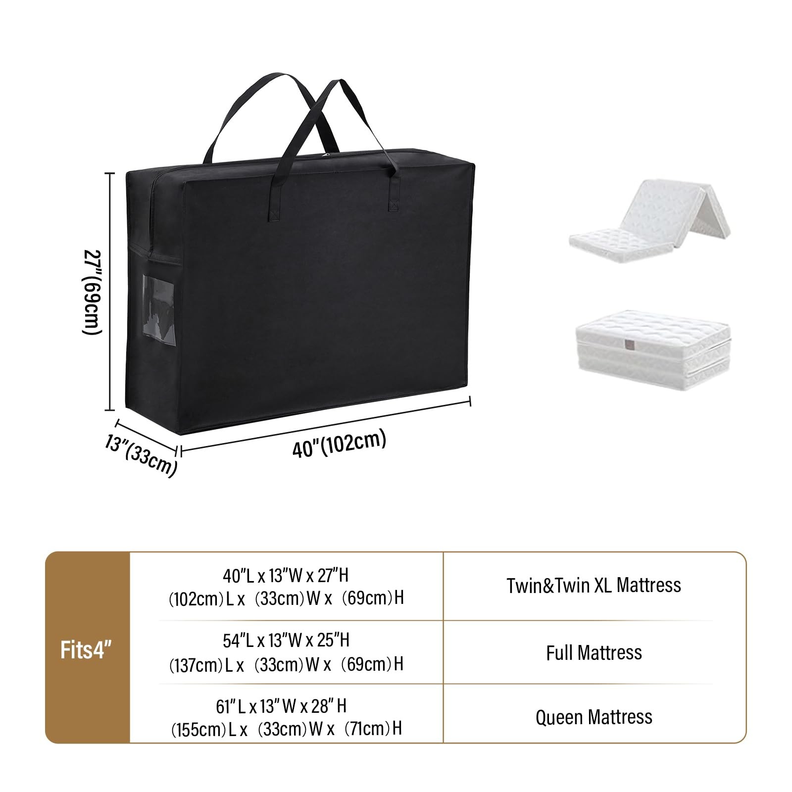 Folding Mattress Storage Bag, Carry Case for Trifold Memory Foam Mattress, Co…