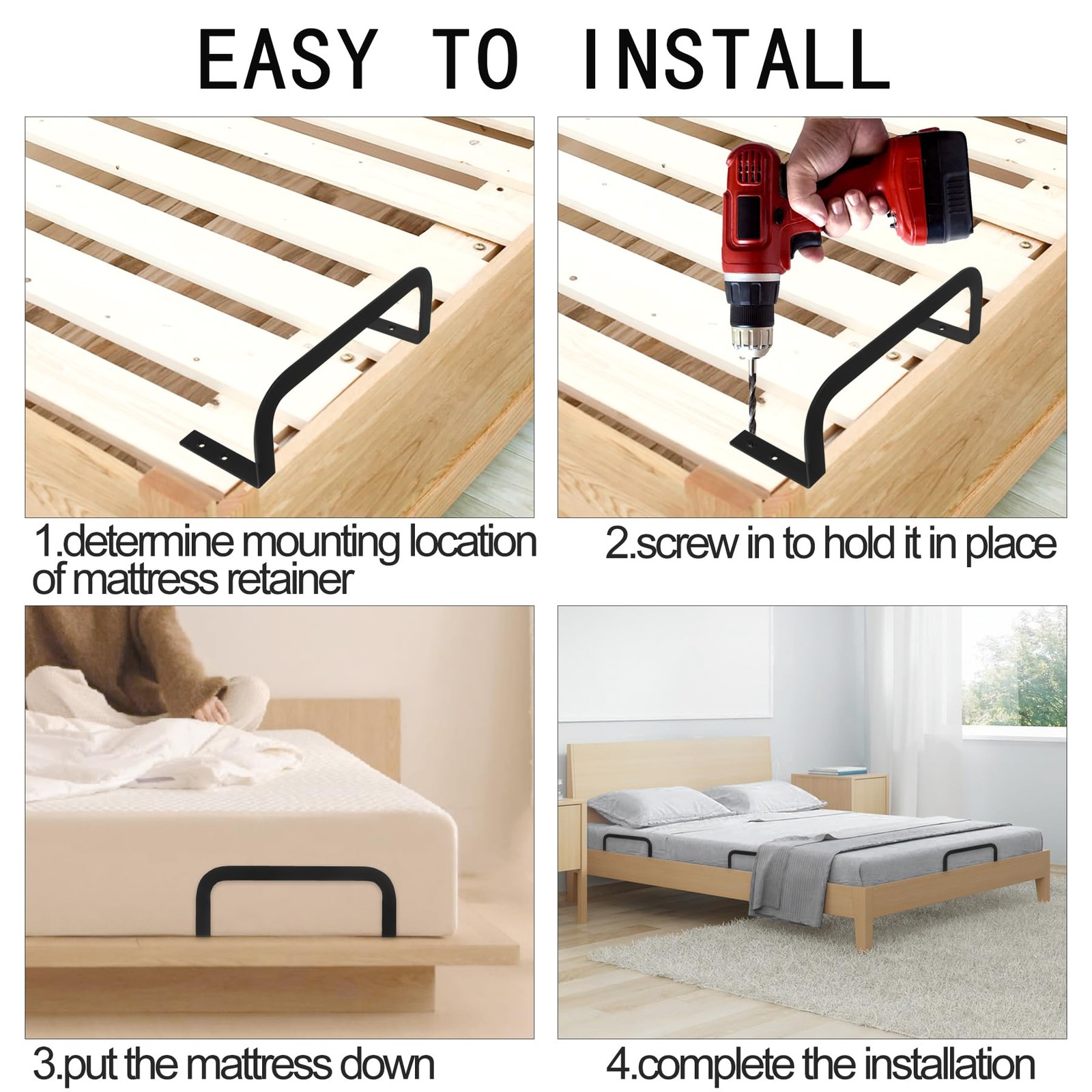 4Pcs Mattress Retainer Bar Bracket Holder Adjustable Keeps Mattress from Sliding