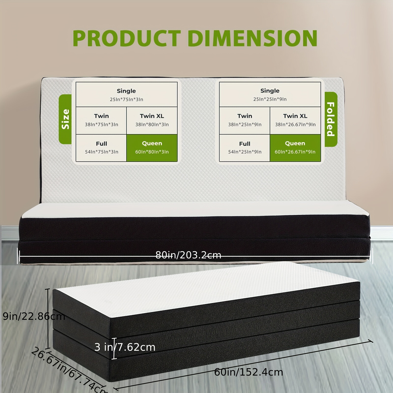 Premium Tri-Fold Mattress 3inch/4inch, Comfortable & Versatile for Any Occasion
