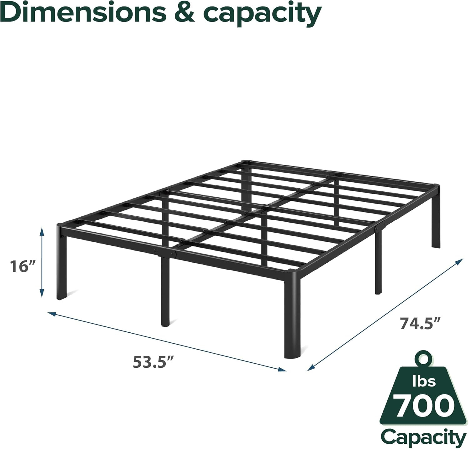 12″ Green Tea Memory Foam Mattress & 16″ Metal Platform Bed Bundle, Full