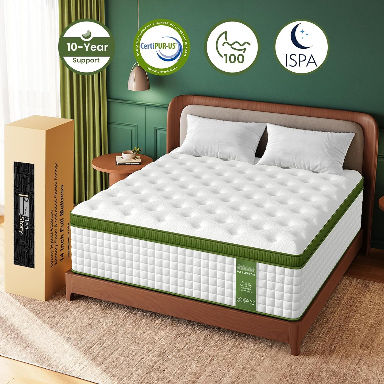 Bedstory Medium Firm Queen Mattress, 14 Inch Hotel Collection Hybrid Mattresses