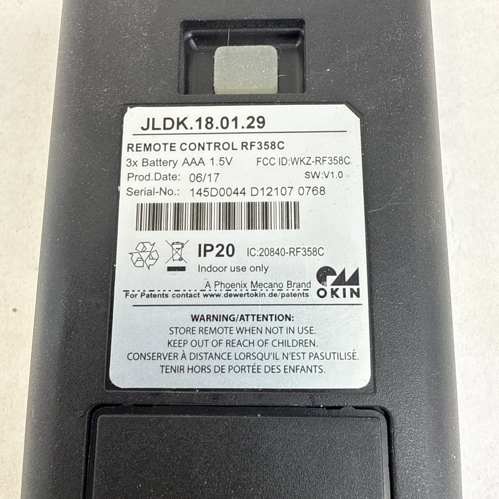 OEM Sealy Ease 1.0 Remote Control RF358C JLDK.18.01.29