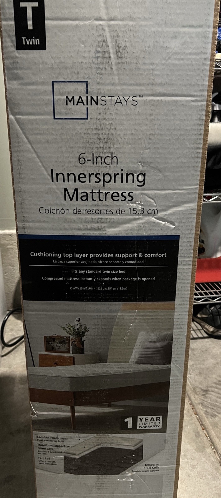 NEW Mainstays WMMS06TTGRSP2 6″ Innerspring Coil Mattress, Twin