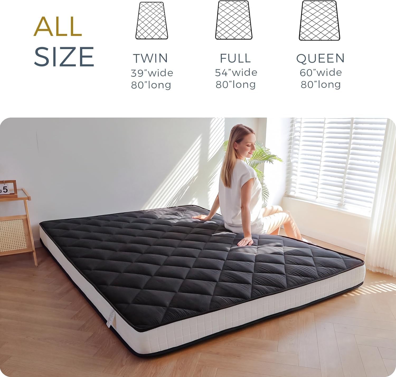 6″ Extra Thick Futon Mattress Floor Mattress, Queen Size Diamond Pattern Matt…