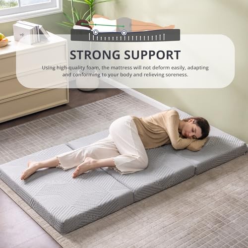 CH Charme House Folding Mattress, 4 Inch Tri Folding Memory Foam Single