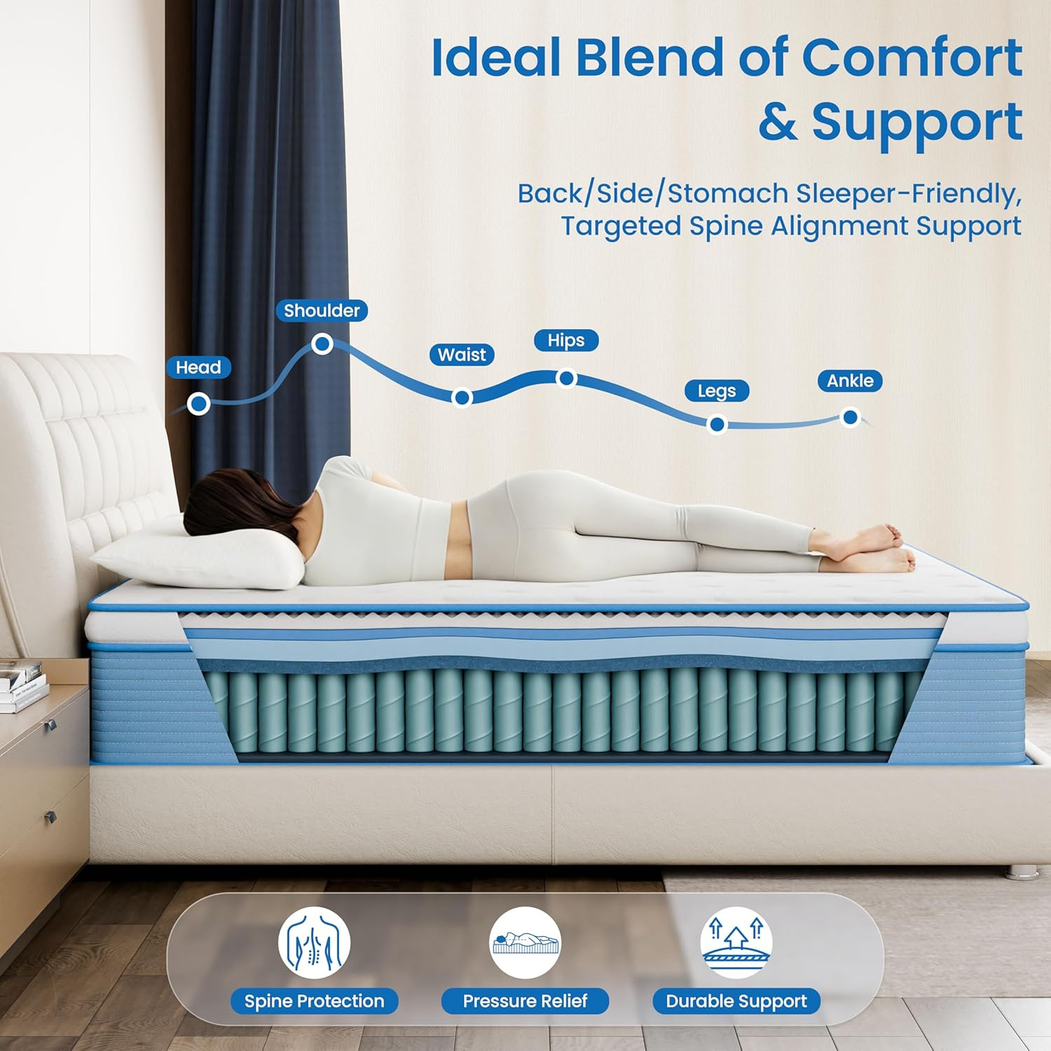 12 Inch Queen Hybrid Mattress in a Box – Memory Foam & Pocket Springs, Medium Fi