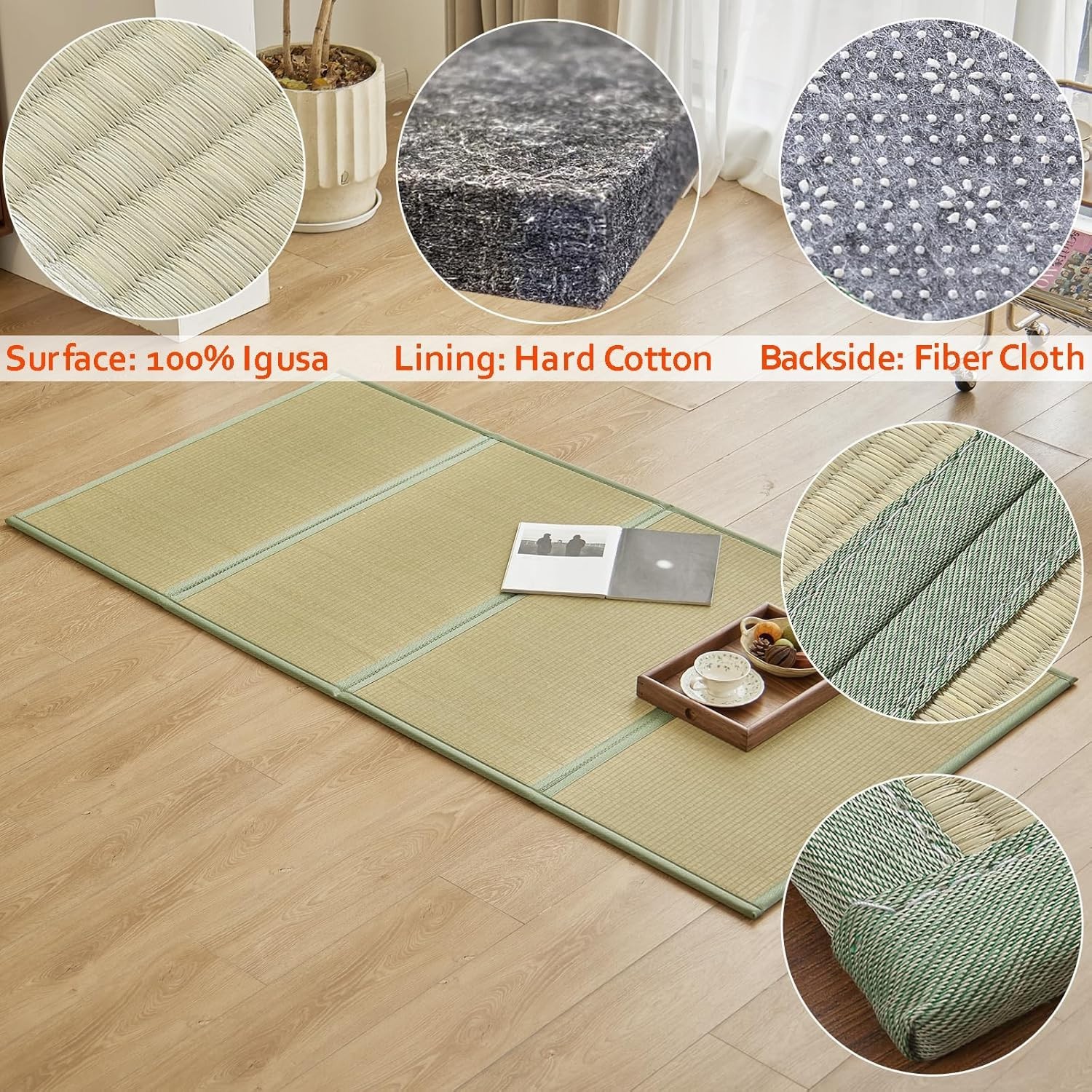 Japanese Tatami Mat,(Twin XL,83″ x 39″ x 0.5″),100% Rush Grass Portable#2564M Y1