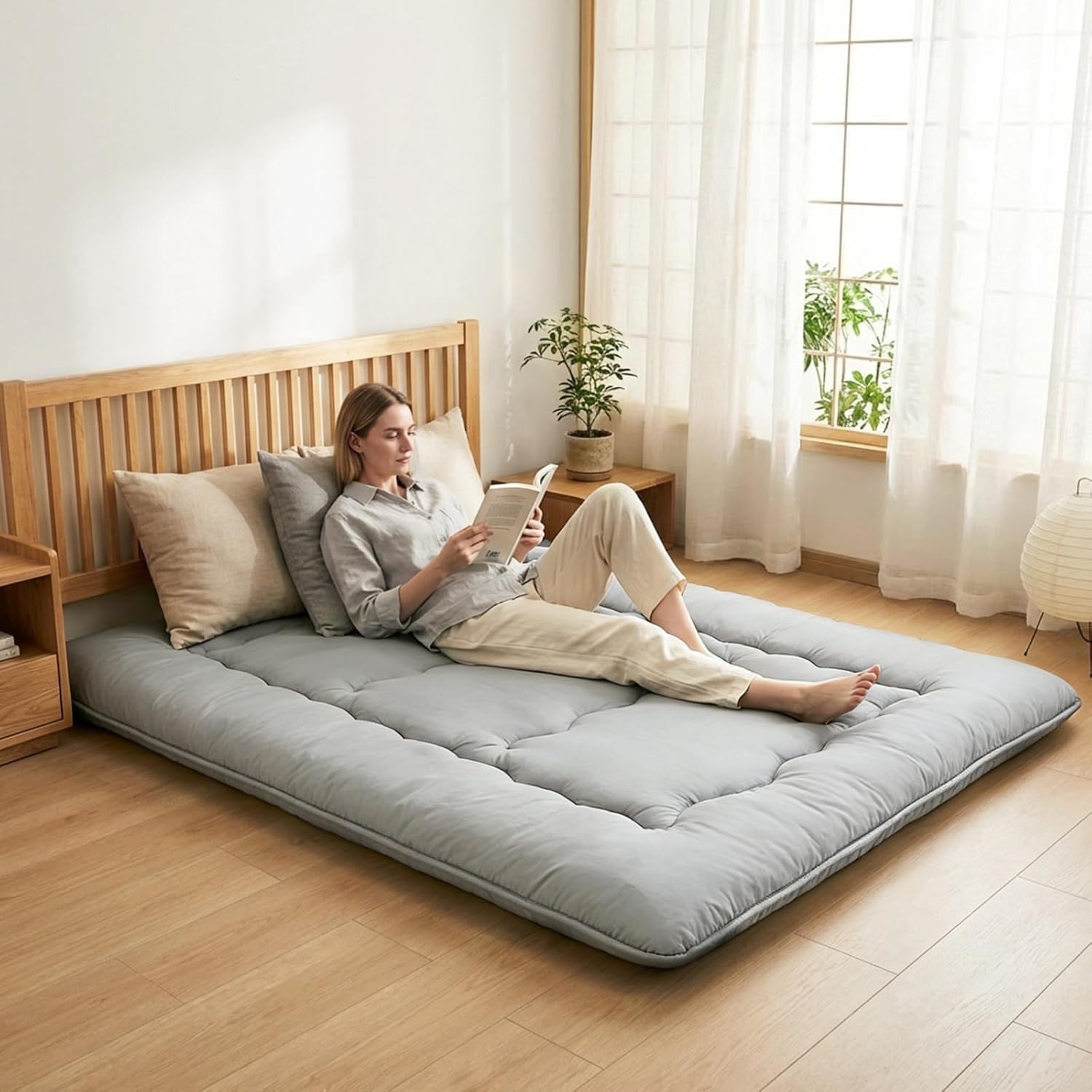 4″ Roll Up Floor Mattress Japanese Foldable Futon Mat Tatami w/ Removable Cover