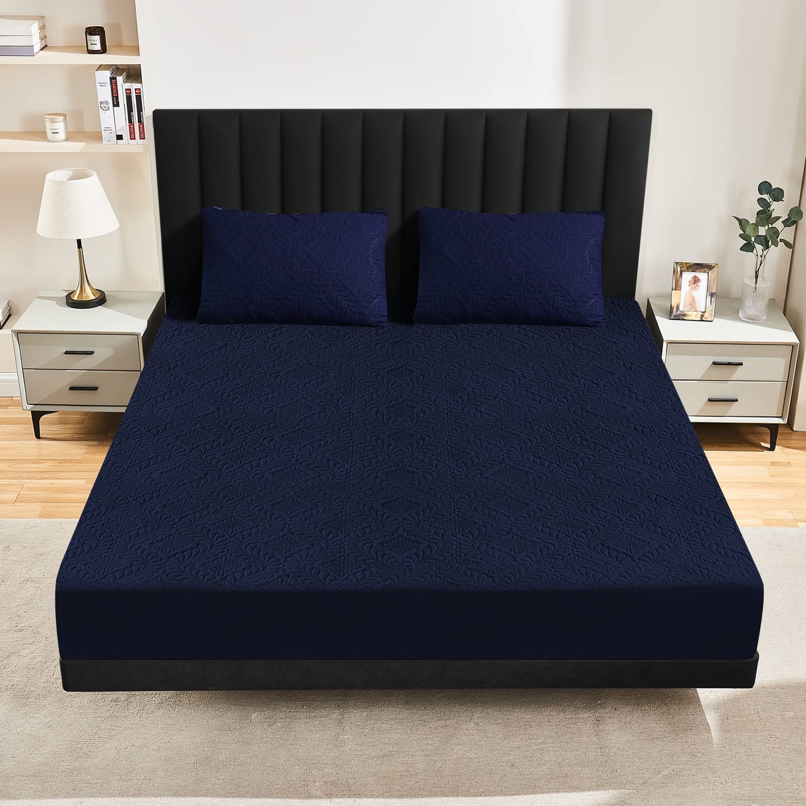 Sufdari Queen Mattress Protector, Navy Blue 3D Air, Queen, 3d Air