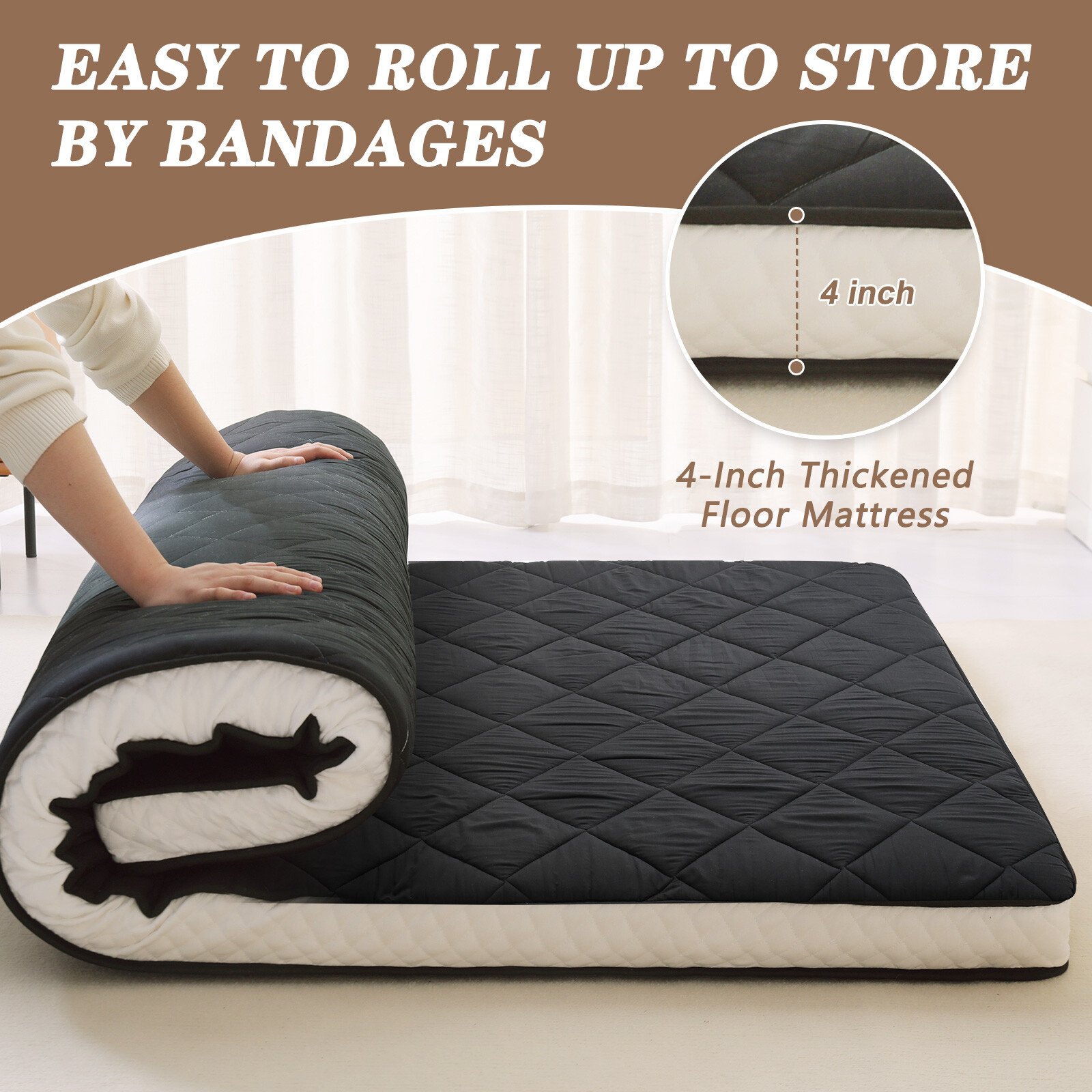 MOPHOTO Futon Mattress Upgraded Japanese Mattress Quilted Bed Mattress Topper
