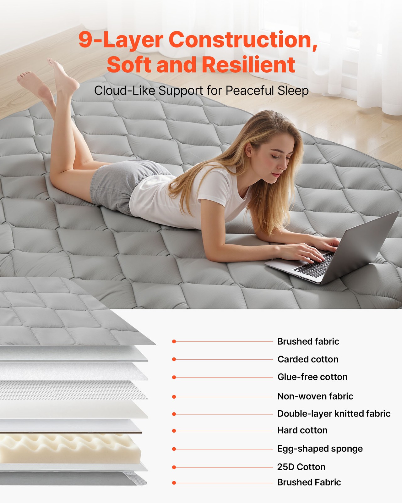 VEVOR Japanese Tatami Mattress Full Foldable Futon Mat with Storage Bag Gray