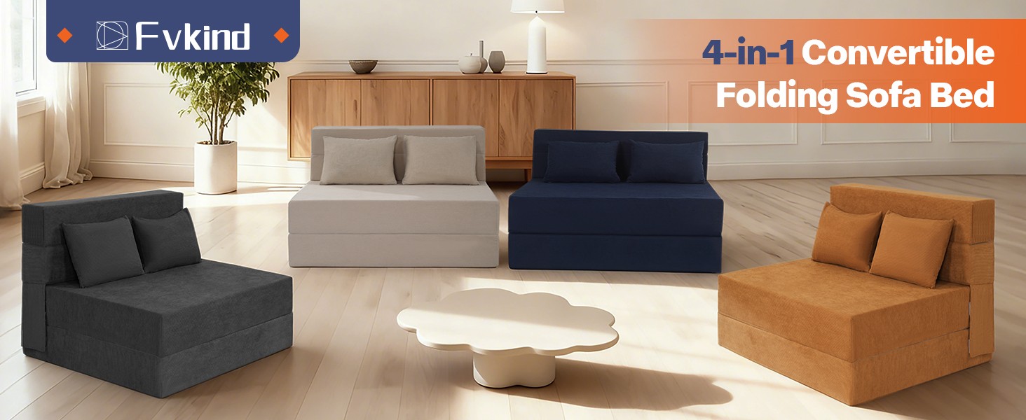 Folding Sofa Bed, 4 in 1 Convertible Fold Out Single Chair Bed with