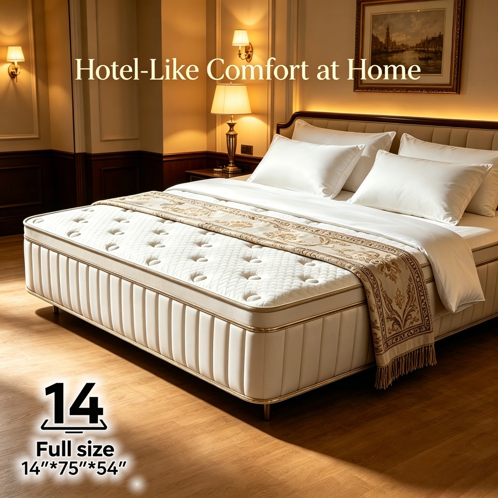 14” Full Hybrid Mattress Cooling Gel Memory Foam Pocket Spring Bed Box Beige