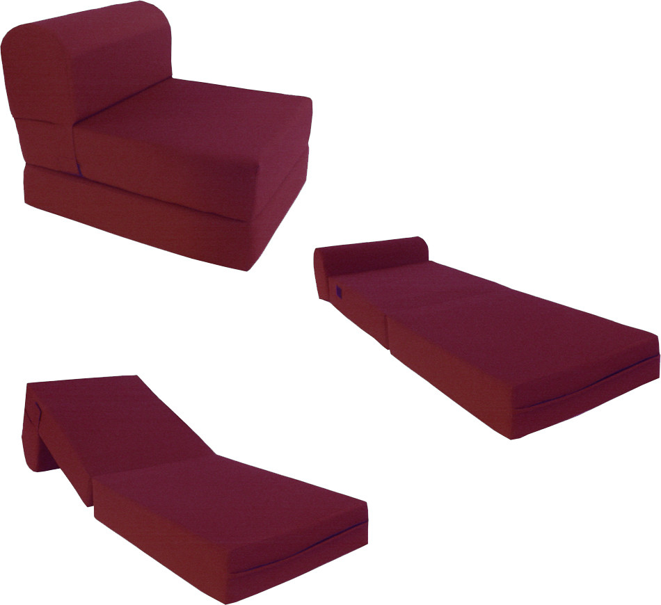 Burgundy 6 x 24 x 70 Sleeper Chair Folding Foam Bed, High Foam Density 1.8 lbs