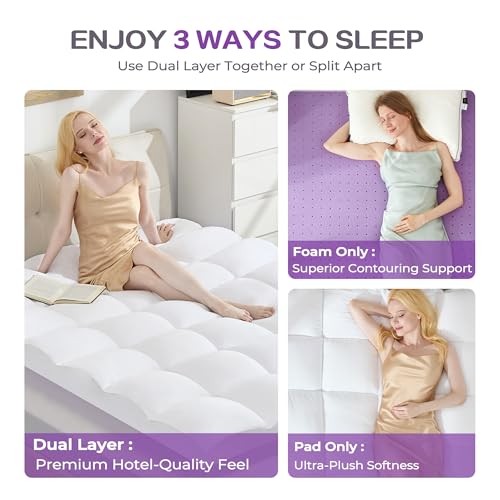 Dual Layer 5 Inch Memory Foam Mattress Topper Size, 3 Inch Gel King White