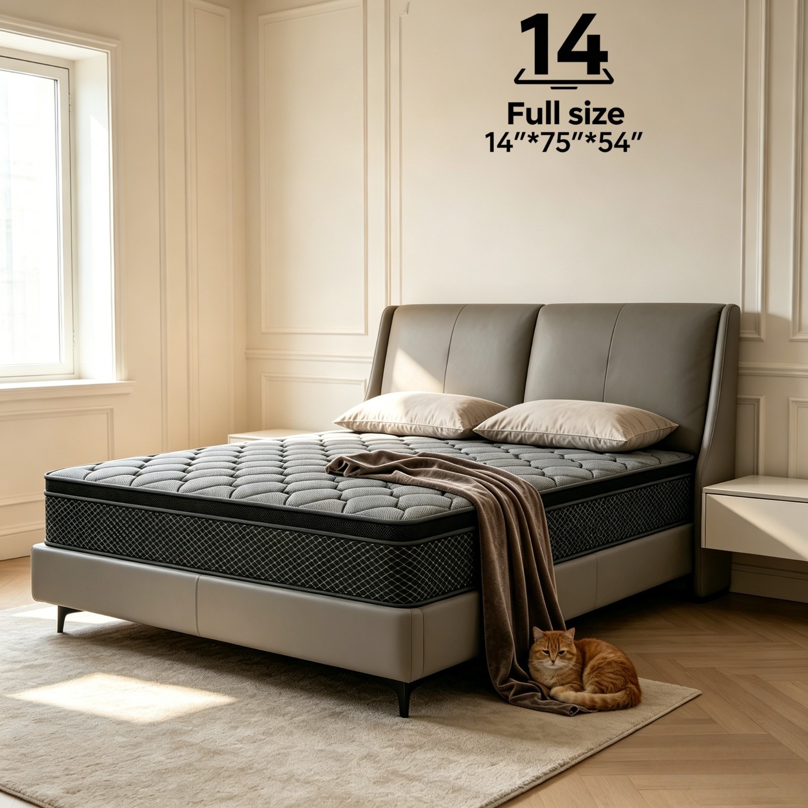 14″ Gel Memory Foam Mattress Hybrid Pocket Spring Full Size Bed In A Box 75*54′