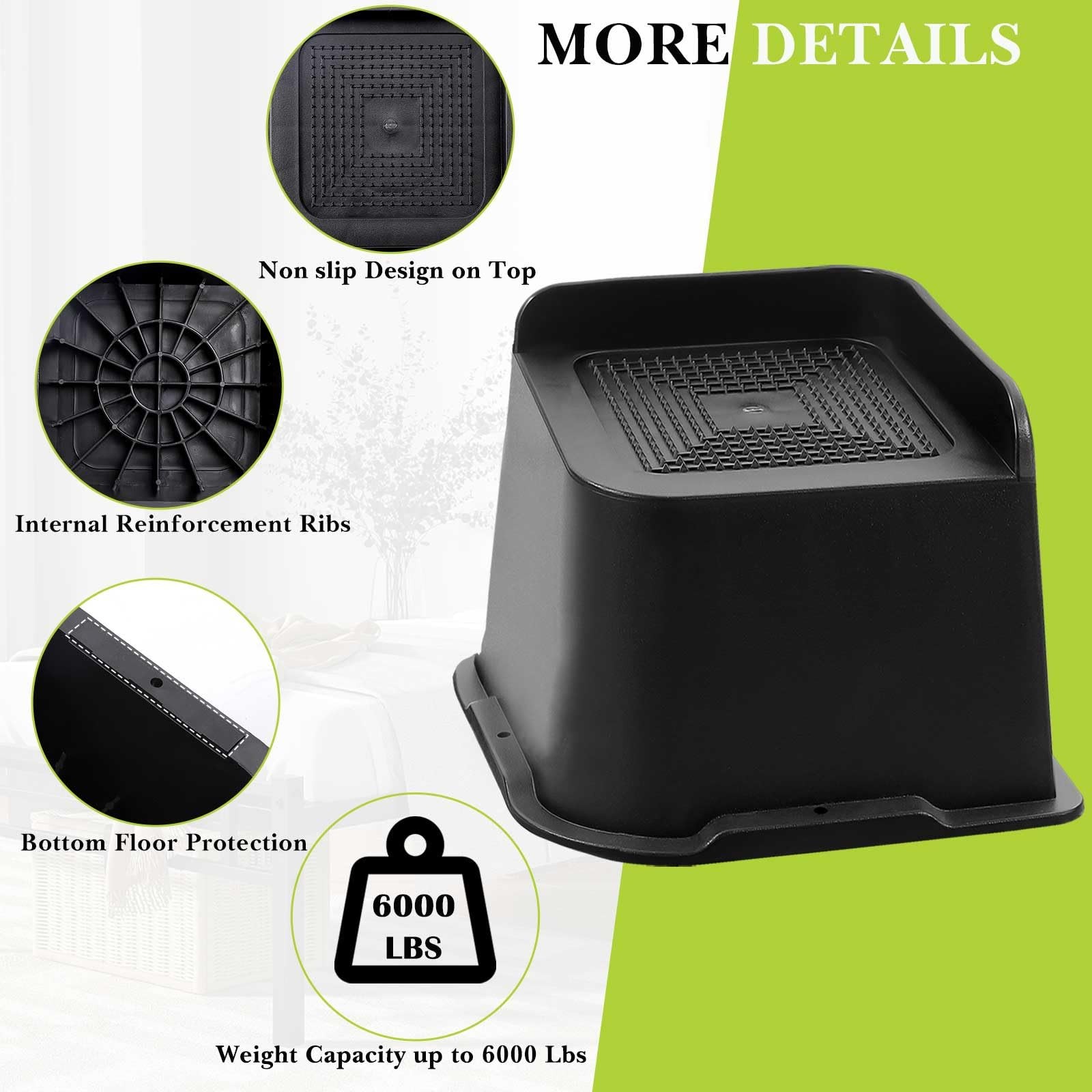 Bed Risers 2 inch, 3 4 6 8 4 Inch, Black 4 Pack