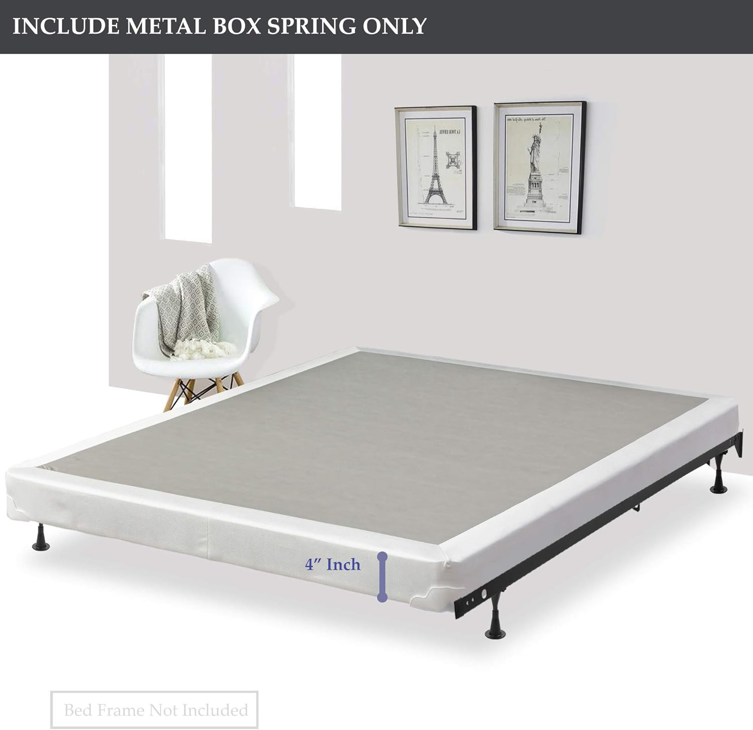 Fully Assembled Low Profile Metal Traditional Boxspring/Foundation for Mattress,