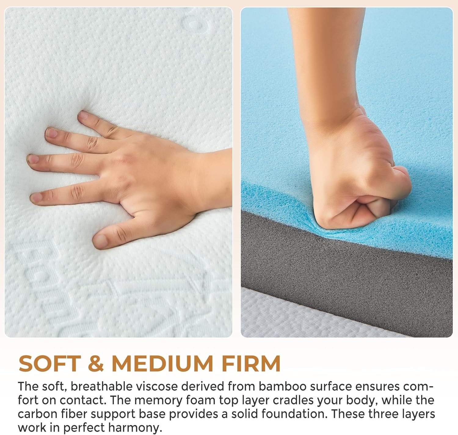 4in Twin Trifold Memory Foam Mattress Bamboo