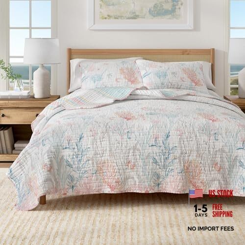 Coastal Quilt Set – 3-Piece Full/Queen Size Coral Reef – Full/Queen Coral