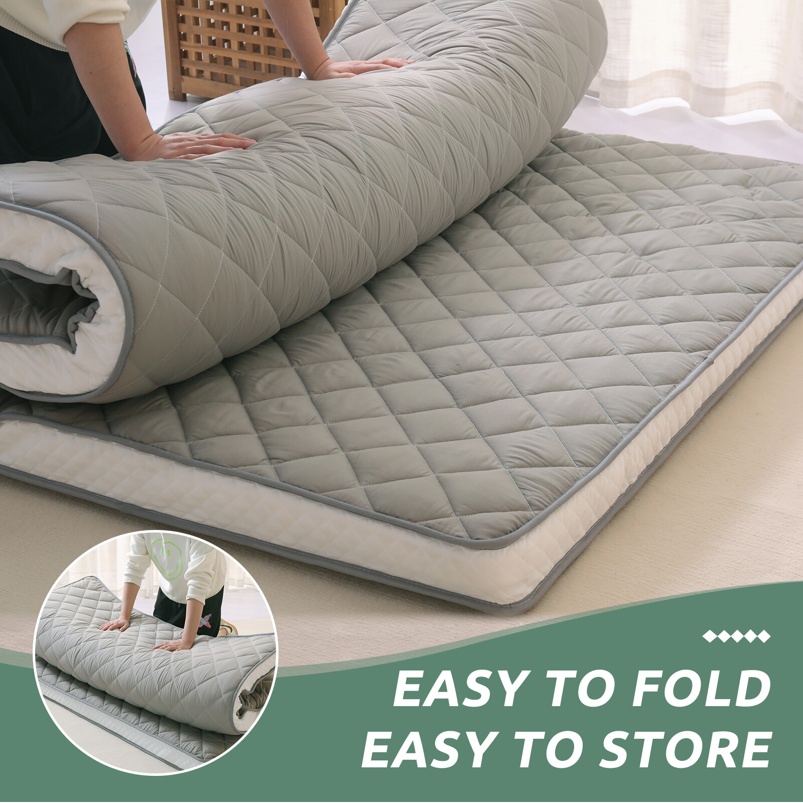 NAIZEA Japanese Floor Mattress Potable Floor Sleeping Pad 80x60x4in Queen Size